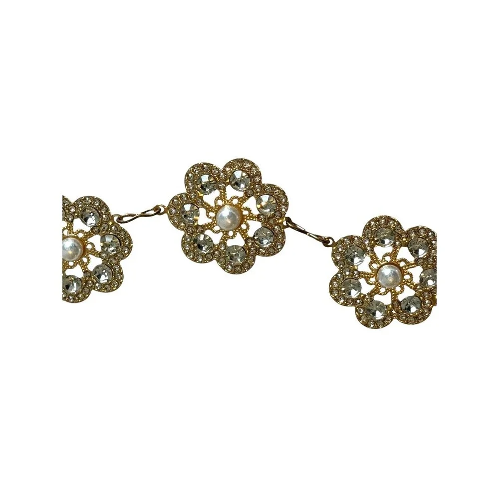 Vintage Crystal Rhinestone Flower Chain Belt Women Gold Bridal Sparkle